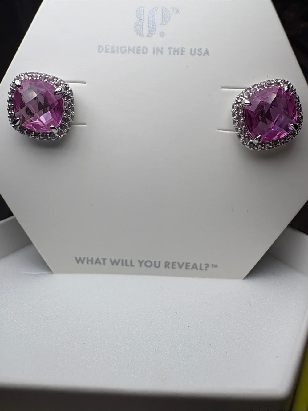 Bomb Party OG Earrings - Sugar Cube Studs - Pink Sapphire - Rhodium